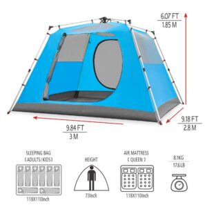 KAZOO Family Camping Tent Large Waterproof Pop Up Tents 6 Person Room Cabin Tent Instant Setup with Sun Shade Automatic Aluminum Pole