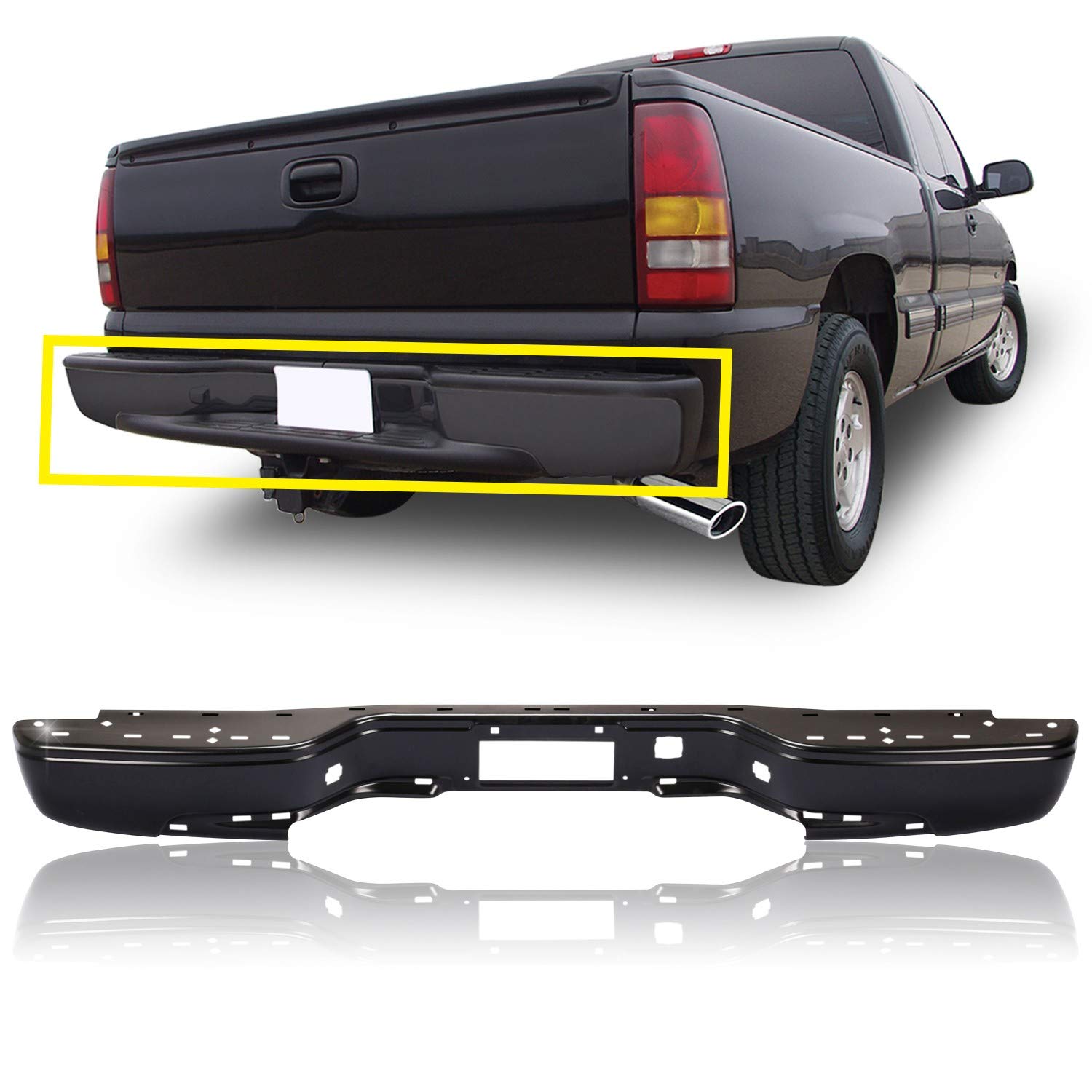 PERFIT LINER New Replacement Parts Rear Black Bumper Face Bar Compatible With 1999-2007 CHEVROLET/GMC Silverado Sierra Pickup Truck 1500 2500 3500 HD GM1102412 88944059