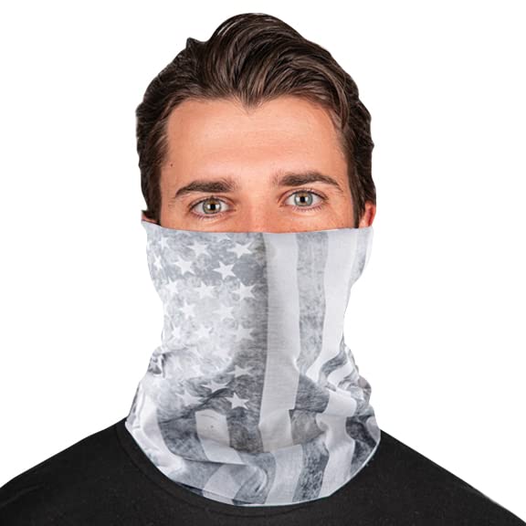 S A - 1 UV Face Shield - Whiteout American Flag - Multipurpose Neck Gaiter, Balaclava, Elastic Face Mask for Men and Women