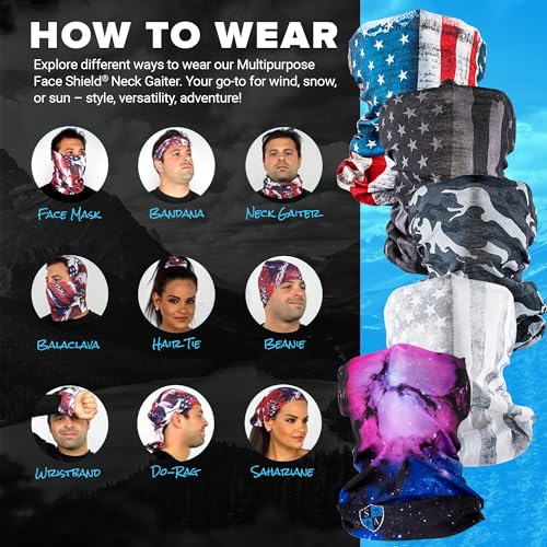 S A - 1 UV Face Shield - Whiteout American Flag - Multipurpose Neck Gaiter, Balaclava, Elastic Face Mask for Men and Women