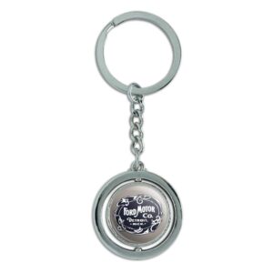 graphics & more ford motor company vintage logo keychain spinning round chrome plated metal