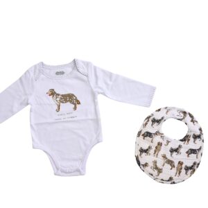 Mud Pie Yellow Lab Dog Print Baby Crawler & Bib Set , 2 Piece Set