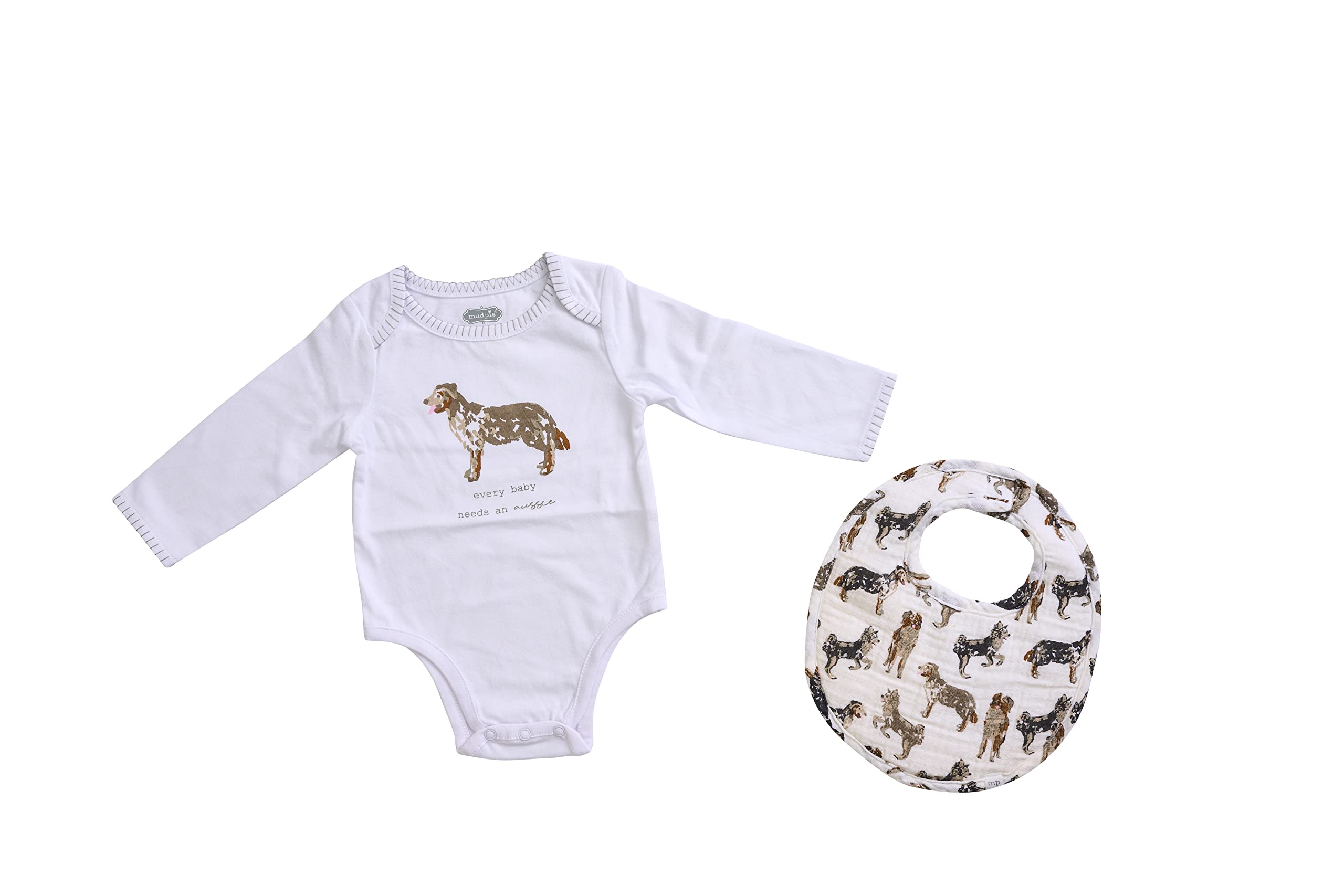 Mud Pie Yellow Lab Dog Print Baby Crawler & Bib Set , 2 Piece Set