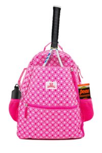tennis racket backpack for women – lightweight tennis bag stores 2 rackets, balls, and sports gear – backpack only pink