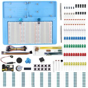 makeronics 7 in 1 blue breadboard holder raspberry pi 4 holder + 1200 breadboard+electronics fun kit|power supply module| precision potentiometer and more for prototyping circuit/arduino/raspberry pi