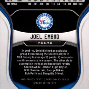 2019-20 Panini Certified #91 Joel Embiid Philadelphia 76ers Basketball Card