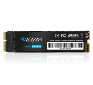 dataram m.2 2280 256gb pcie nvme gen 3.0 x4 ssd compatible with apple macbook air (2013-2017) & pro (2013-2015), mac mini (2013) & pro (2014), imac (2013-2019)