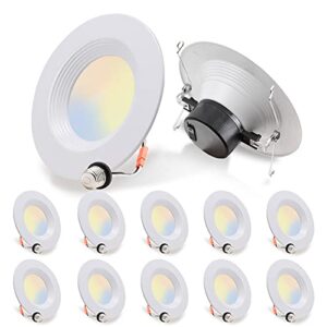 12 pack 5/6 inch 5cct led recessed downlight, can lights with baffle trim, wet rated, e26 base, 10.5w=85w, cri 90, dimmable, simple retrofit installation, energy star & etl listed