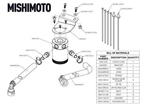 Mishimoto MMBCC-RGR-19PBE Baffled Oil Catch Can Fits Ford Ranger 2019-2021 Black