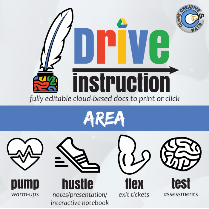 Drive Instruction - Area - EDITABLE Warm-Ups, Notes, Slides & Test+++