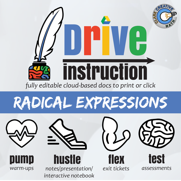 Drive Instruction - Radical Expressions - EDITABLE Notes / Slides / Test +++