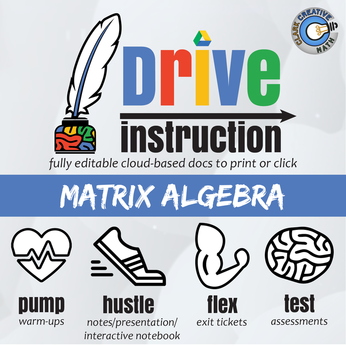 Drive Instruction - Matrix Algebra - EDITABLE Warm-Ups/Slides/Notes/Test +++