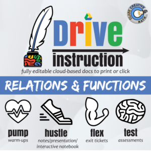 drive instruction - relations & functions - editable slides, notes & tests +++