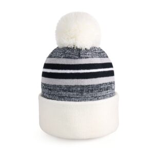 chok.lids plain color stripe beanies for men and women soft acrylic knit cuffed beanie cap winter hat outdoor (white)