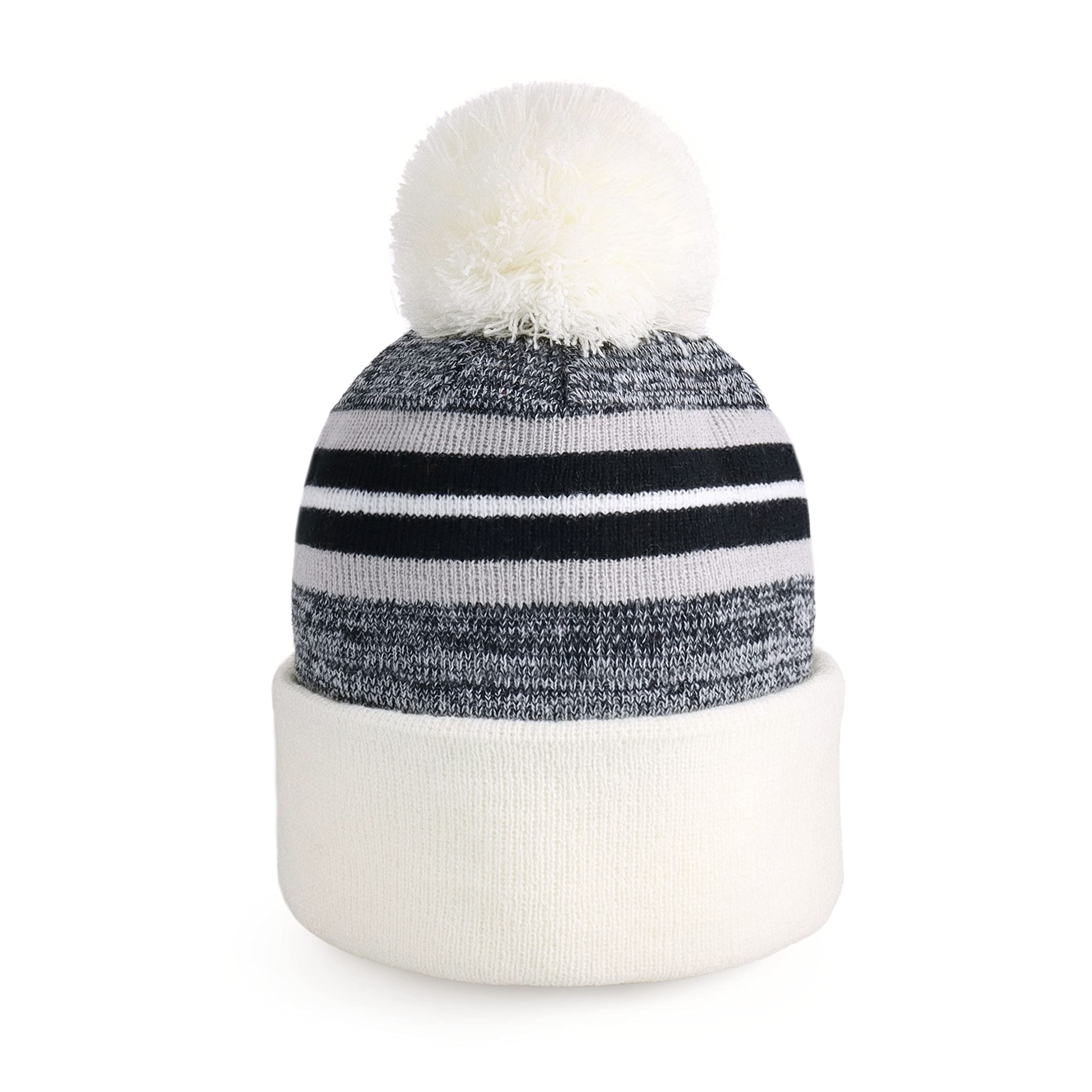 CHOK.LIDS Plain Color Stripe Beanies for Men and Women Soft Acrylic Knit Cuffed Beanie Cap Winter Hat Outdoor (White)