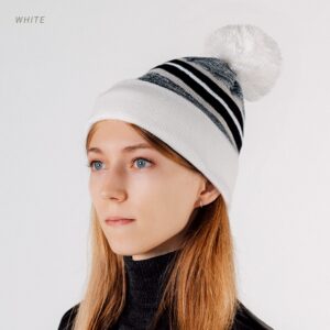 CHOK.LIDS Plain Color Stripe Beanies for Men and Women Soft Acrylic Knit Cuffed Beanie Cap Winter Hat Outdoor (White)