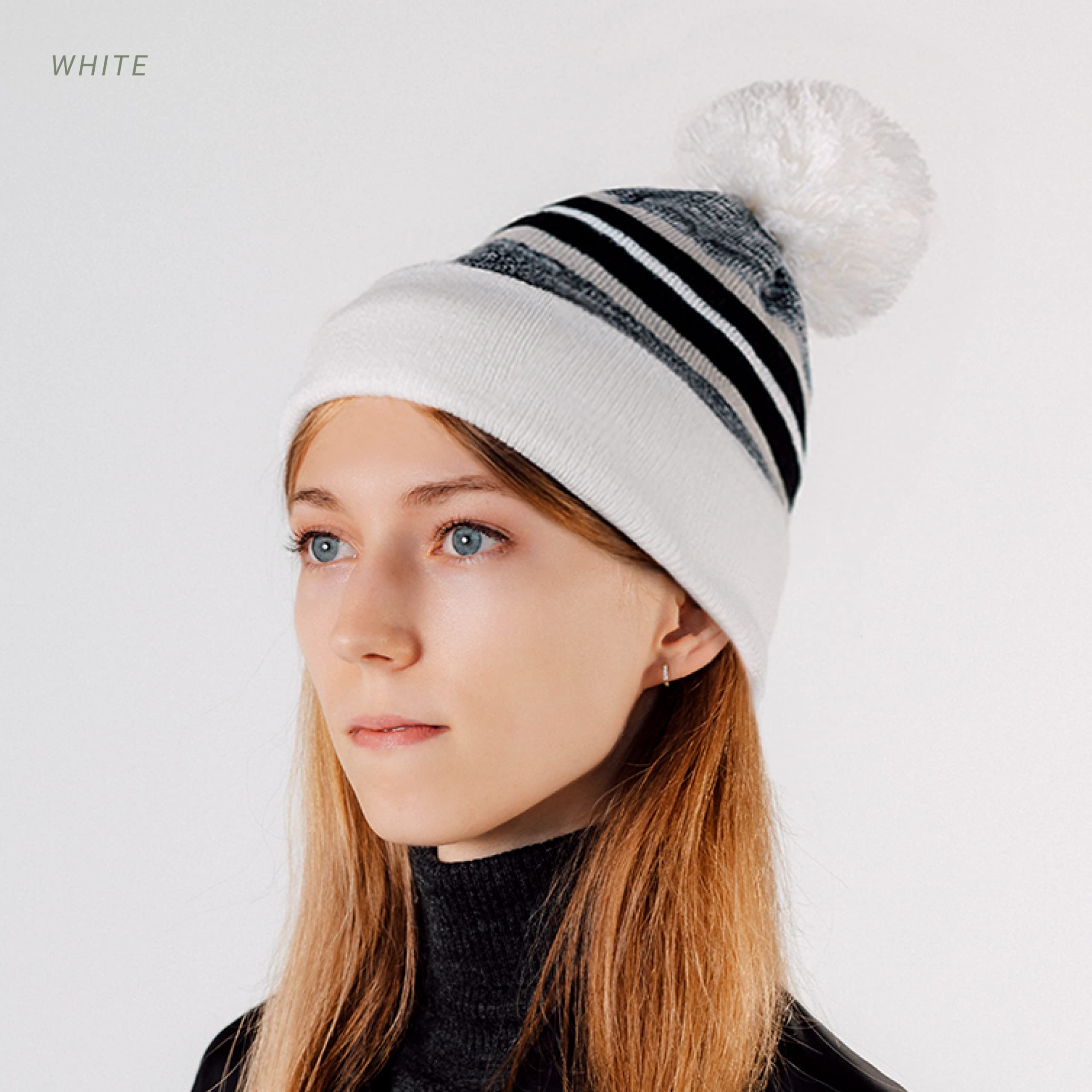 CHOK.LIDS Plain Color Stripe Beanies for Men and Women Soft Acrylic Knit Cuffed Beanie Cap Winter Hat Outdoor (White)