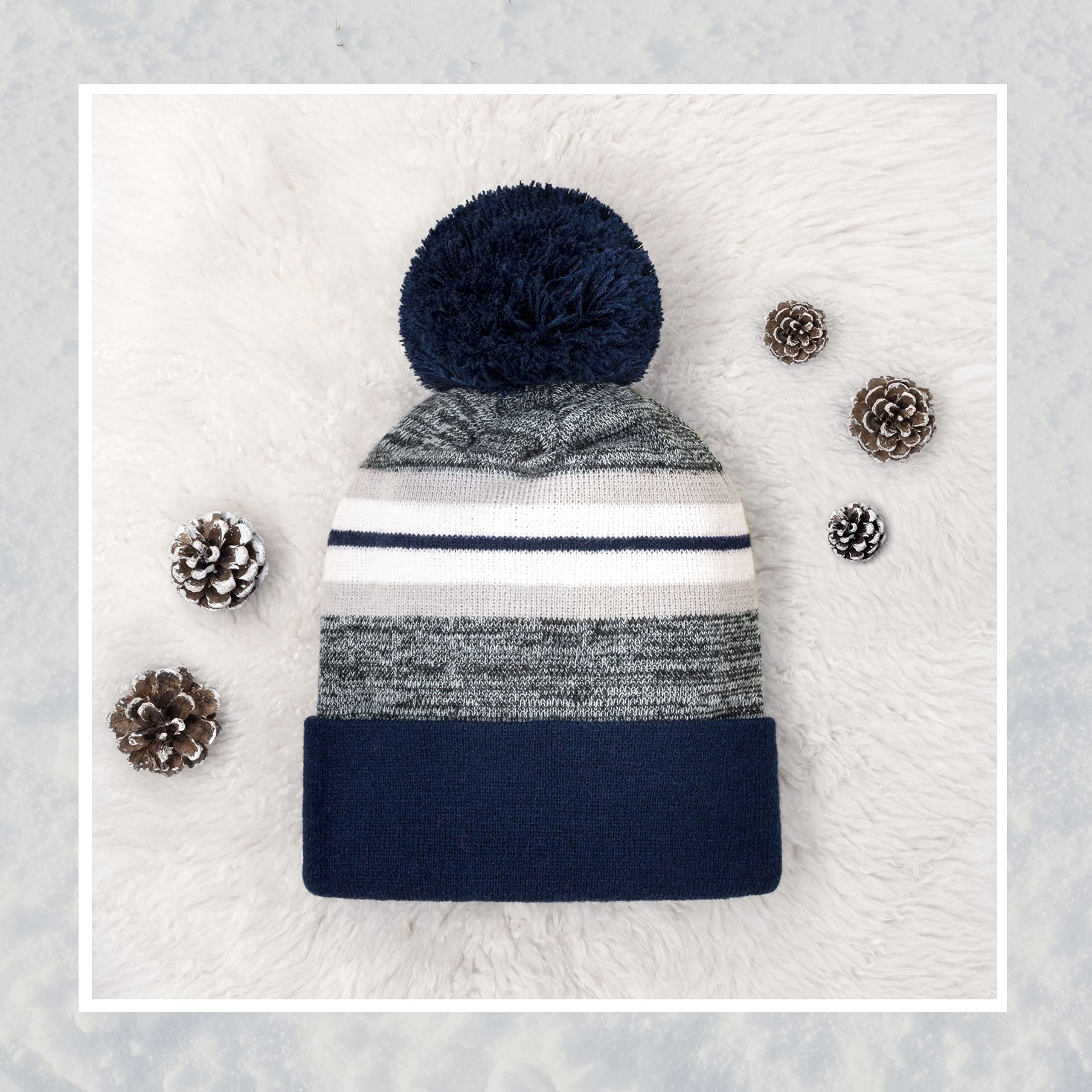 CHOK.LIDS Plain Color Stripe Beanies for Men and Women Soft Acrylic Knit Cuffed Beanie Cap Winter Hat Outdoor (White)