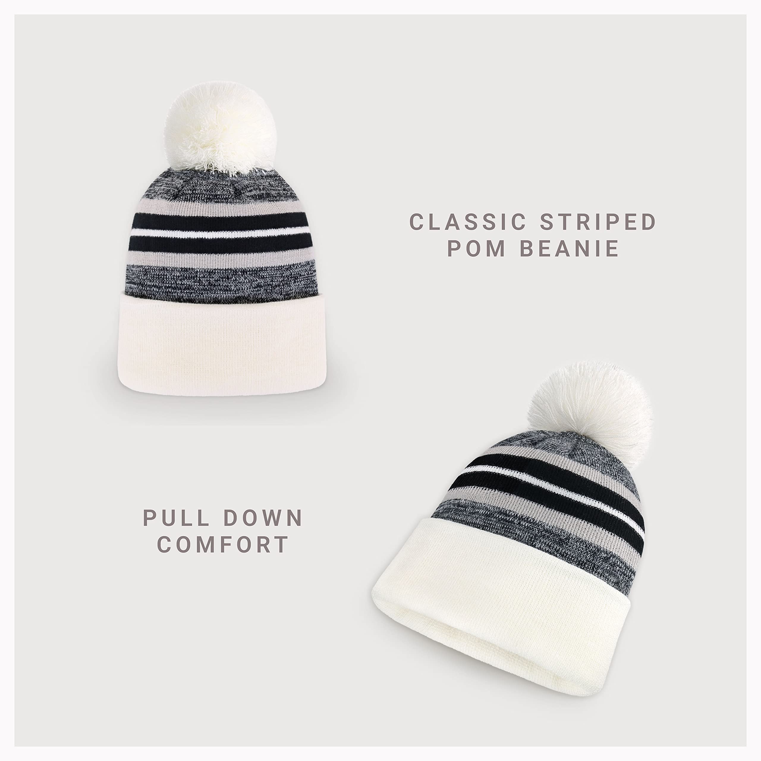 CHOK.LIDS Plain Color Stripe Beanies for Men and Women Soft Acrylic Knit Cuffed Beanie Cap Winter Hat Outdoor (White)