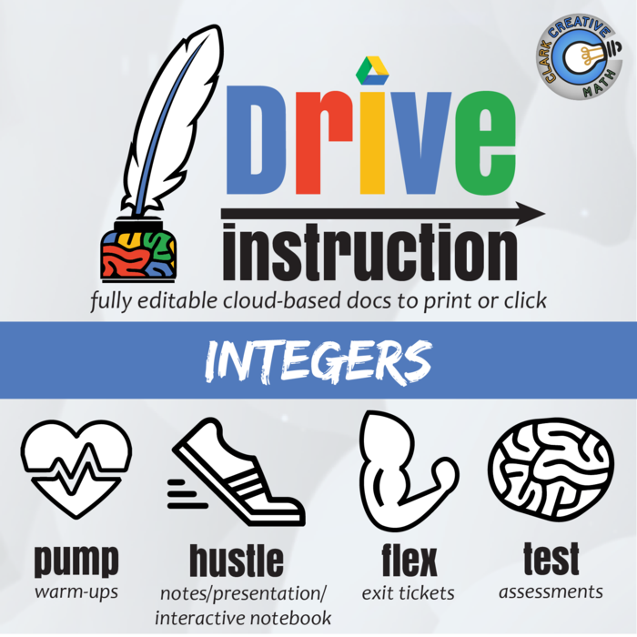 Drive Instruction - Integers - EDITABLE Warm-Ups, Notes, Slides & Test +++