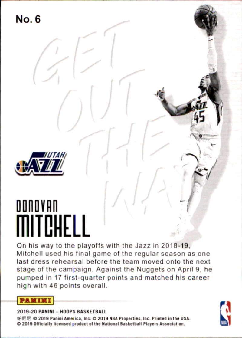 2019-20 Panini Hoops Get Out the Way Holo #6 Donovan Mitchell Utah Jazz Basketball Card