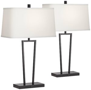 360 lighting cole modern minimalist table lamps 27" tall set of 2 with usb charging ports black metal white rectangular shade for living room bedroom house bedside nightstand home office