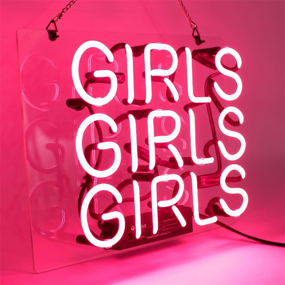 Girls Girls Girls Neon Signs Pink Neon Sign Neon Light Sign Light Up Signs Wall Decor Custom Neon Words for Wall Bedroom Girls Halloween Christmas Decor Neon