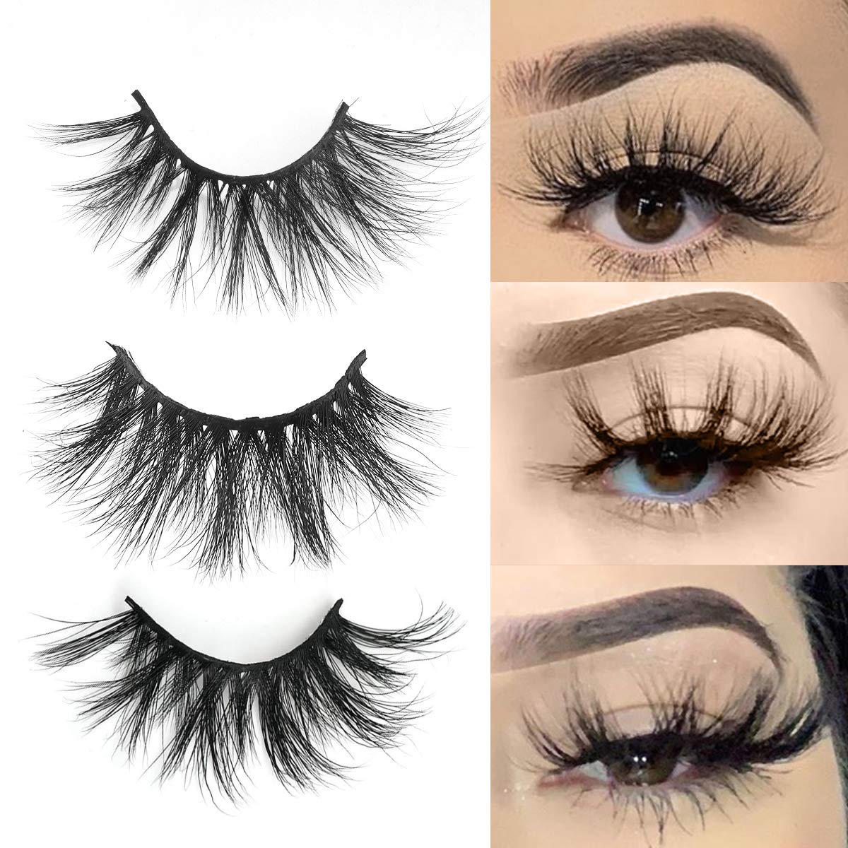 SWINGINGHAIR 3D Mink Eyelashes, False Eyelashes 25mm Dramatic Long Type 3D Layered Effect Siberian Mink Fur Lashes Hand Made Strips Eyelashes Reusable Fake Eyelashes Make Up