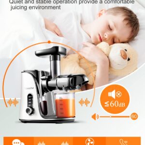 Juicer Machines, AMZCHEF Slow Cold Press Juicer with 2 Speed Modes, Travel bottles(500ML), LED display, Easy to Clean Brush & Quiet Motor for Vegetables & Fruits, Beige