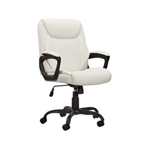 amazon basics classic puresoft pu padded mid-back office computer desk chair with armrest - cream, 26"d x 23.75"w x 42"h