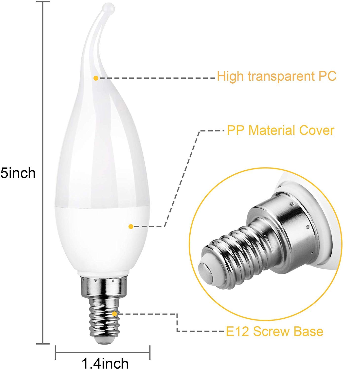 OHLGT E12 Flame Bulbs 2 Pack, 3 Mode LED Candelabra 2.0 Watt Warm White Chandelier 1800k Candle Light Bulbs, Flame Tip for Christmas Party Decorations