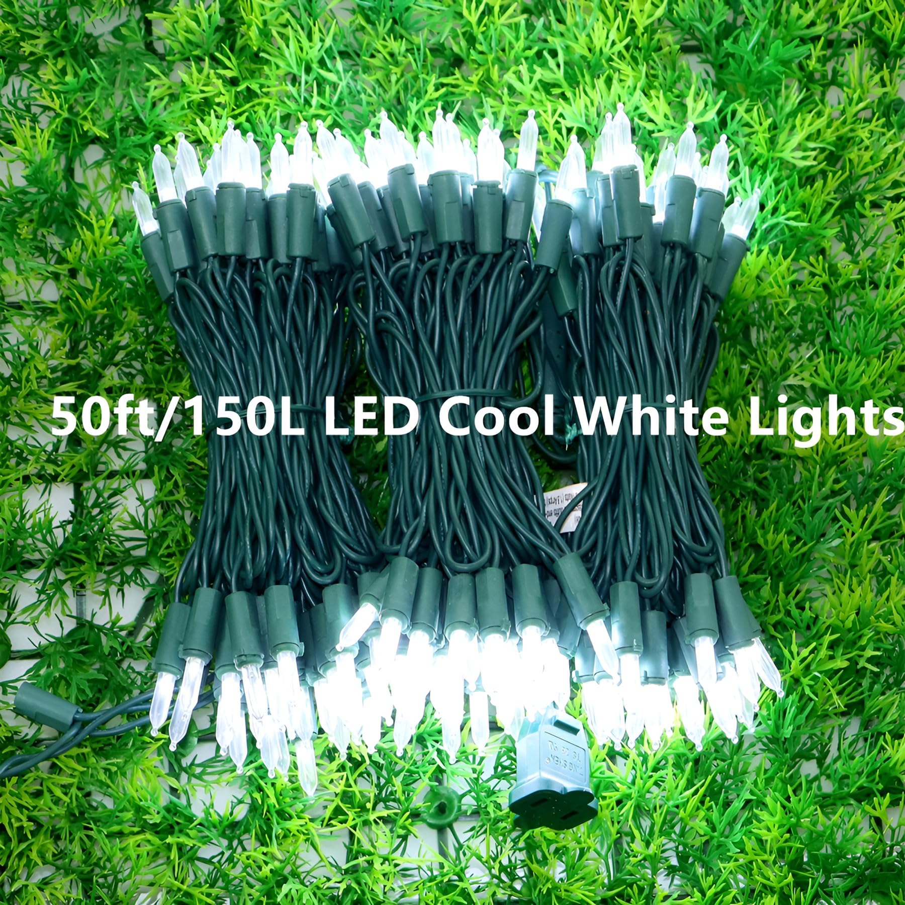 JinBest 150 LED Cool White Christmas Lights, Commercial Green Wire String Lights 50 FT, for Indoor and Outdoor Wall, Garden, Patio.