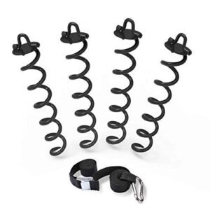 abccanopy 16" spiral ground anchor with dog tie out for anchor swings set down, tent (black)