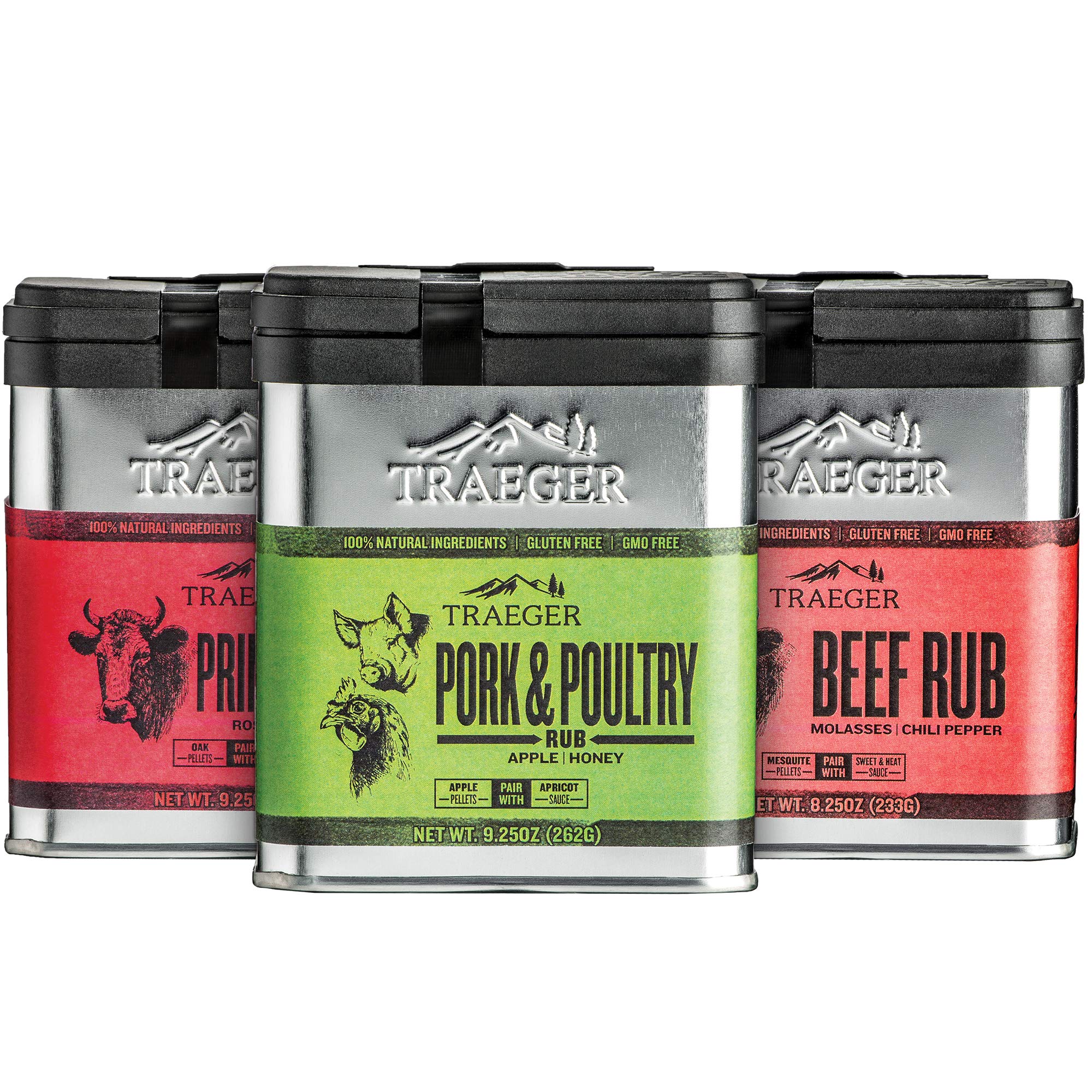 Traeger Grill Holiday Rub Bundle: Pork and Poultry Rub, Prime Rib Seasoning and BBQ Rub, and Beef Seasoning and BBQ Rub