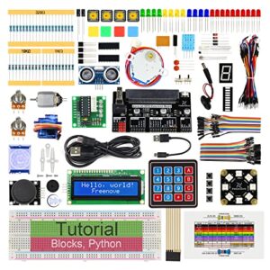 freenove ultimate starter kit for bbc micro:bit (not included, work with v1 & v2), 316-page detailed tutorial, 224 items, 44 projects, blocks and python code