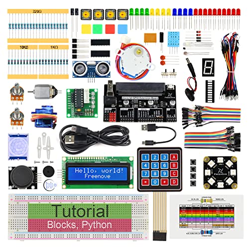 Freenove Ultimate Starter Kit for BBC Micro:bit (Not Included, Work with V1 & V2), 316-Page Detailed Tutorial, 224 Items, 44 Projects, Blocks and Python Code