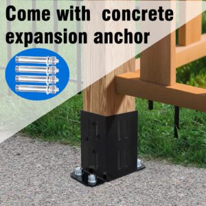 Eapele 4x4 Wood Fence Post Anchor Base, 13GA Thick Steel and Black Powder Coated,Come with Wood Screws and Concrete Anchors