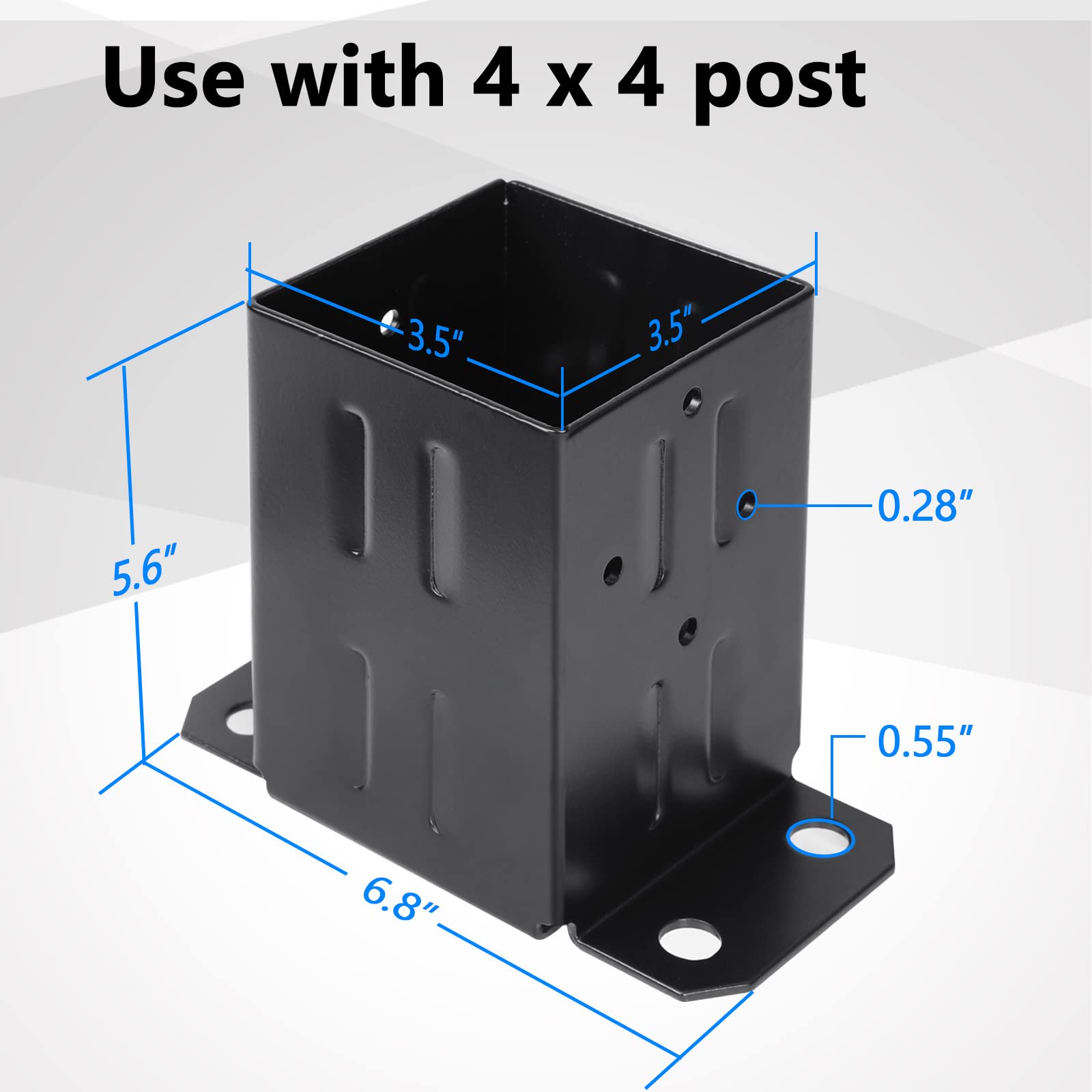 Eapele 4x4 Wood Fence Post Anchor Base, 13GA Thick Steel and Black Powder Coated,Come with Wood Screws and Concrete Anchors