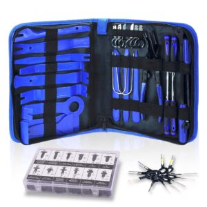 dualeco trim removal tool set 102pcs, car trim puller tool kit, plastic pry tools set for trim/panel/door/audio, auto clip pliers/fastener remover set, car terminal/stereo removal tool