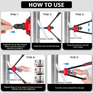 WETOLS Rivet Nut Tool, Hand Rivet with 7 Metric & Inch Mandrels M6 M8 M10, 1/4-20, 5/16-18, 3/8-16, 70pcs Rivnuts and Blow Carry Case, Steel - WE-882