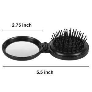 3PCS Folding Travel Hair Brush with Mirror, Mini Comb/Wet Brushes, Compact Purse Pocket Hair Massage Combor for Women and Girls