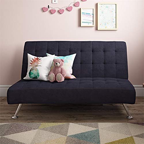 DHP Mabel Tufted Kids Sleeper Sofa in Dark Blue and Chrome