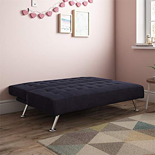 DHP Mabel Tufted Kids Sleeper Sofa in Dark Blue and Chrome