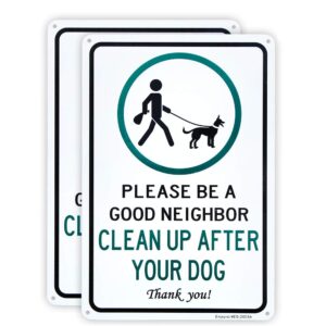 enjoyist 2 pack clean up after your dog sign, clean up after your pets, be a good neighbor sign, 12"x 8" .04" aluminum sign rust free aluminum-uv protected and weatherproof