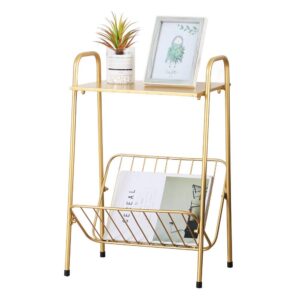 lita gold modern rectangular metal side table,two-story end-table with magazine storage for bedroom,living room,bedside table