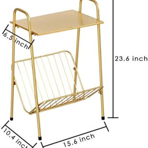 LITA Gold Modern Rectangular Metal Side Table,Two-Story End-Table with Magazine Storage for Bedroom,Living Room,Bedside Table