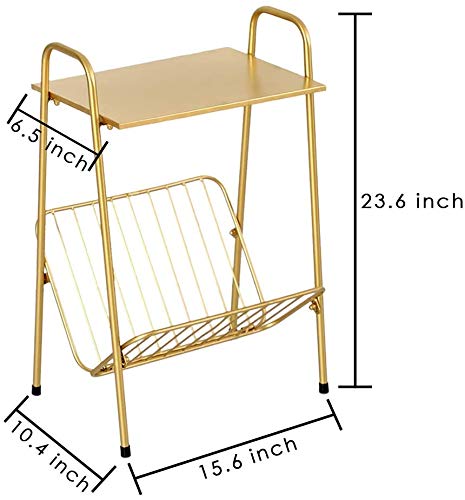 LITA Gold Modern Rectangular Metal Side Table,Two-Story End-Table with Magazine Storage for Bedroom,Living Room,Bedside Table