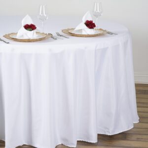 tableclothsfactory 108 inch white round tablecloth - linens polyester table cloth, stain and wrinkle resistant washable table cover for wedding, party, banquet, and restaurant