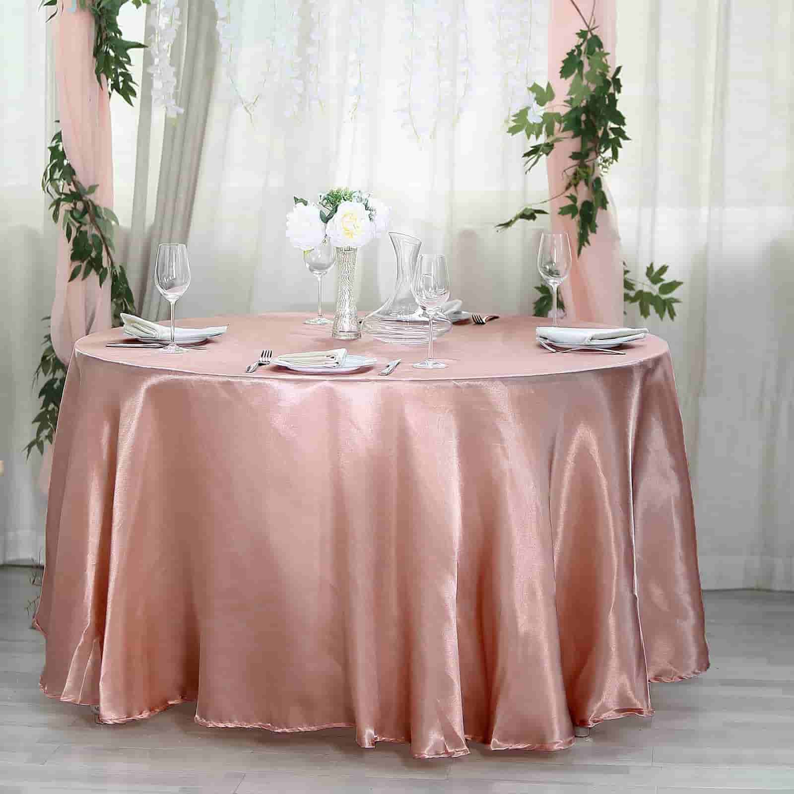 Tableclothsfactory 108" Dusty Rose Wholesale Linens Satin Round Tablecloth for Kitchen Dining Catering Wedding Birthday Party Events