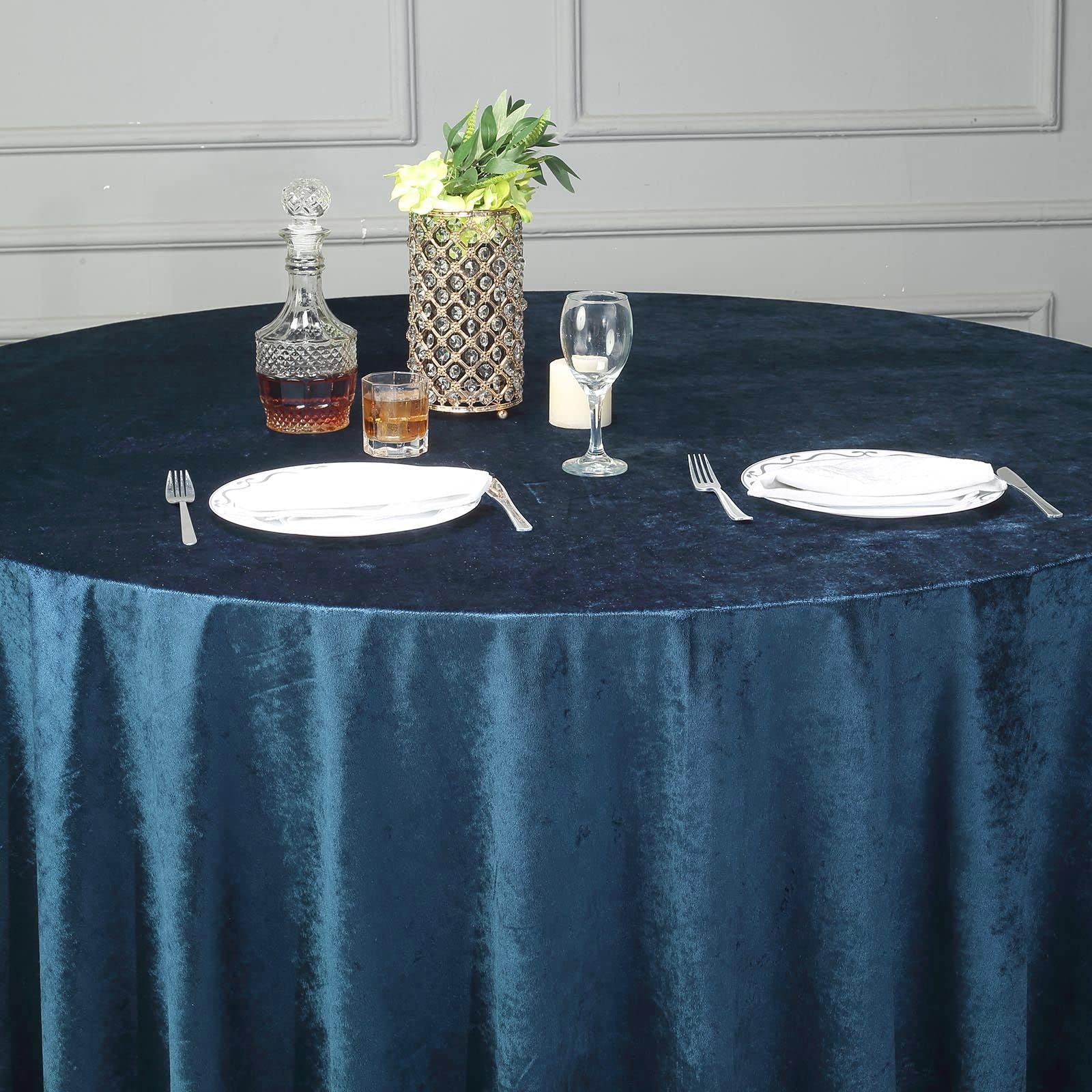 Tableclothsfactory 120 Inch Navy Blue Round Tablecloth - Premium Velvet Table Cloth for Wedding, Party, Banquet, and Events